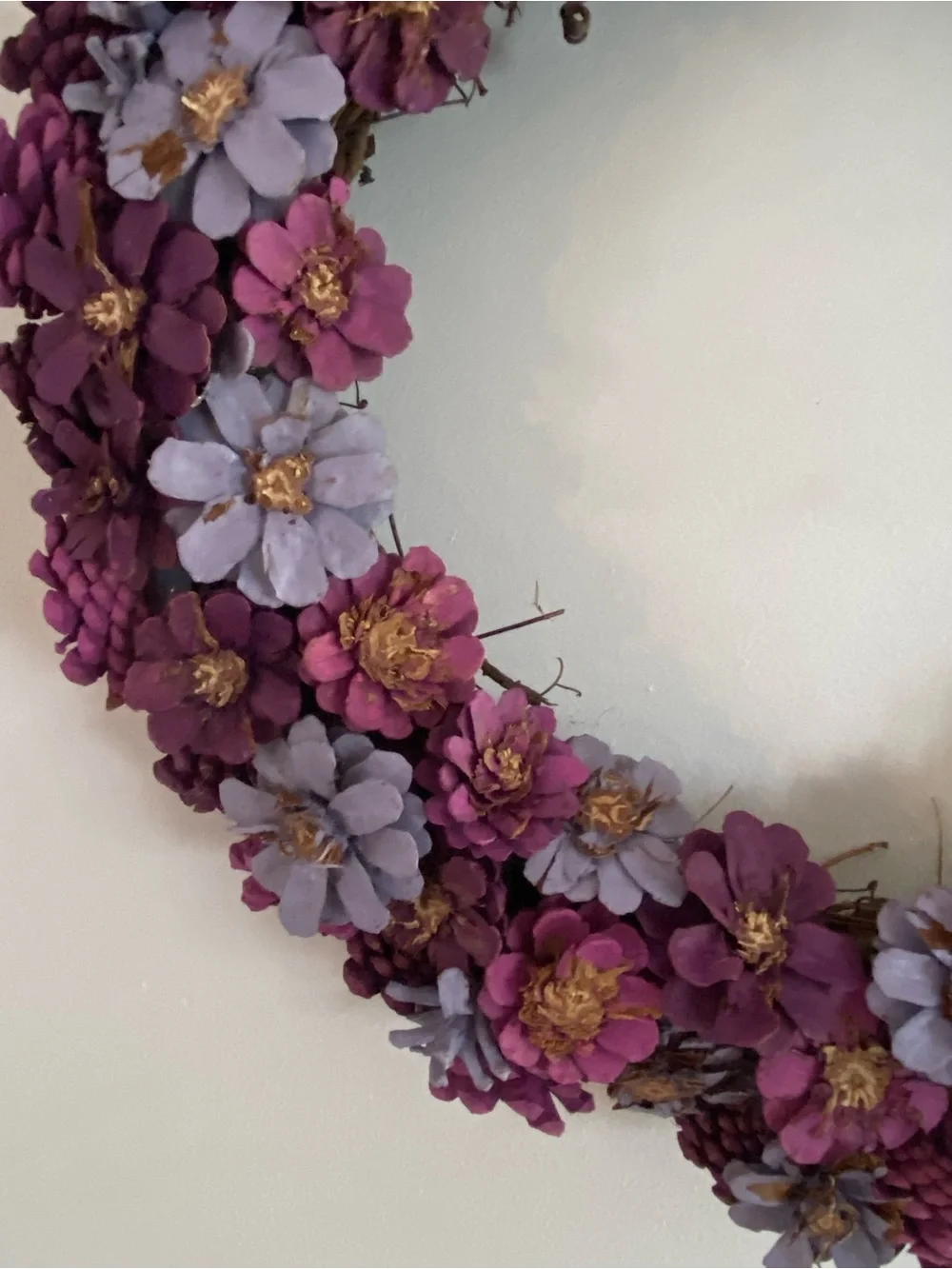 Purple Floral 20” Pinecone Spring/Summer Door Wreath